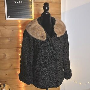 Vintage 1950’s Black Persian Mink fur collar coat Size Small perfect condition
